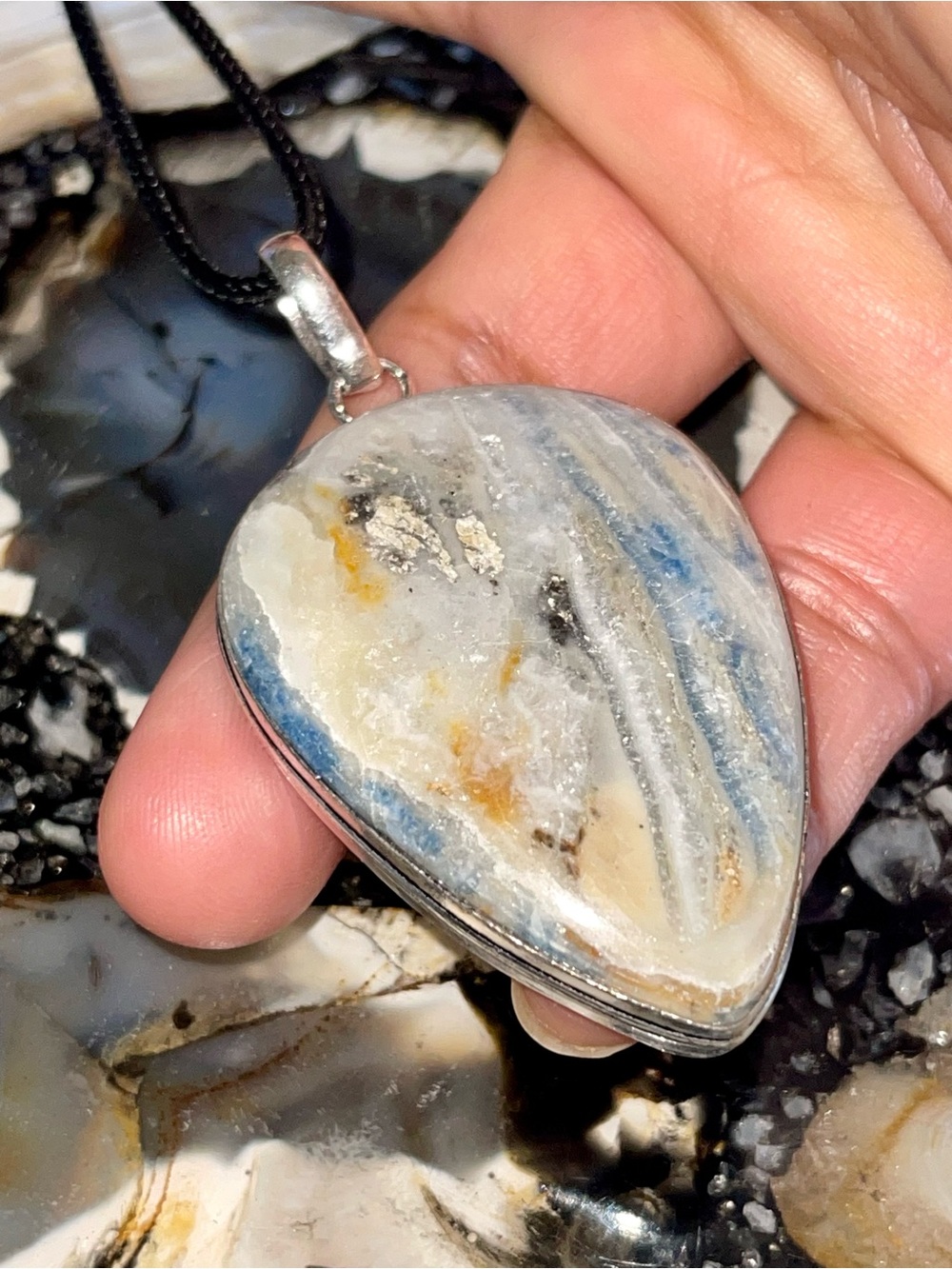 Blue Scheelite Pendant 2 1/2”- Calm & Communication Stone